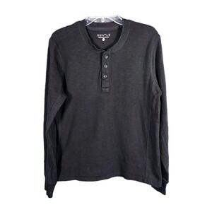 ESNTLS Henley Shirt Mens Small Black Long Sleeve Pullover Stretch Performance